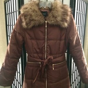 Brown Winter Coat with Fur Collar